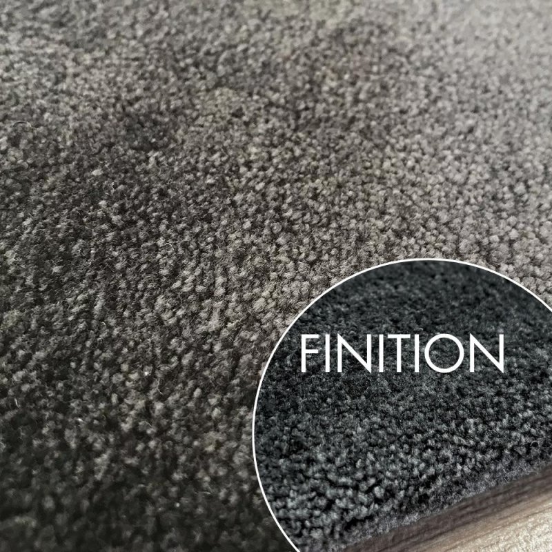 Tapis de de luxe design anthracite sur mesure aspect viscose finition repli