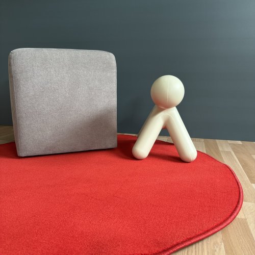 Tapis rond fin en laine rouge corail 110 cm
