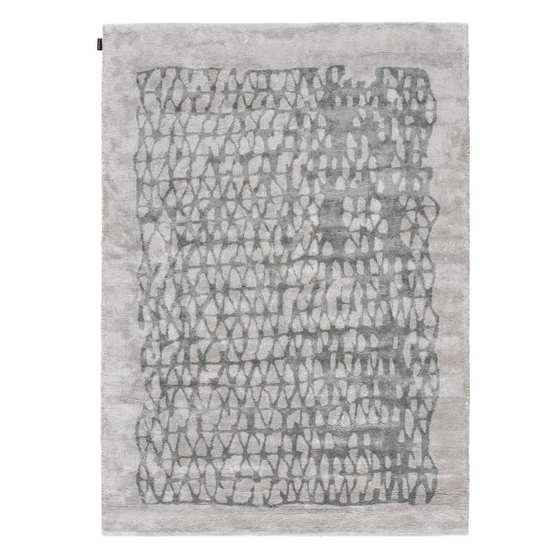 Tapis prestige beige à motifs gris en viscose tufté main par Angelo.