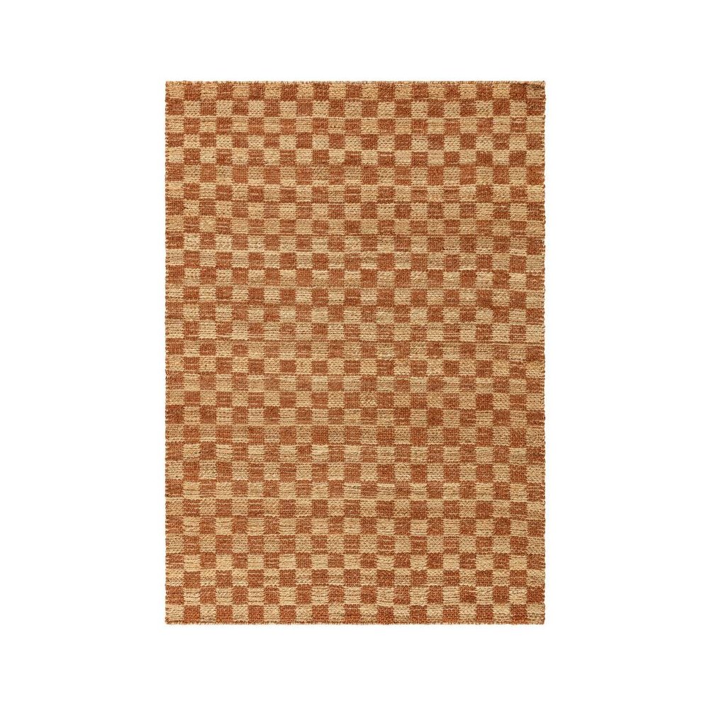 Tapis classique à petits carreaux rouille en jute et coton par Joseph Lebon