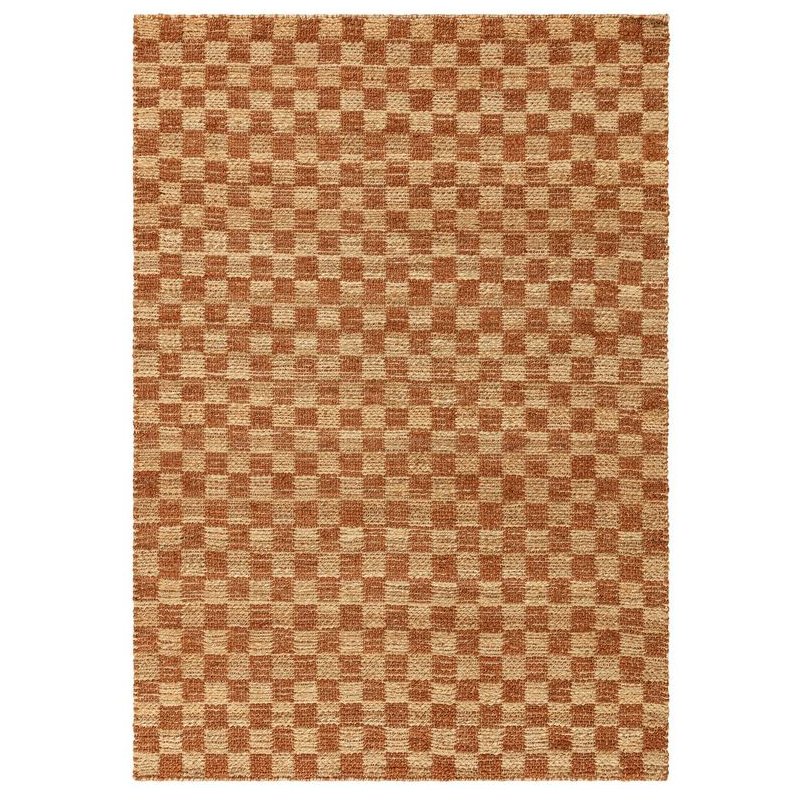 Tapis classique à petits carreaux rouille en jute et coton par Joseph Lebon