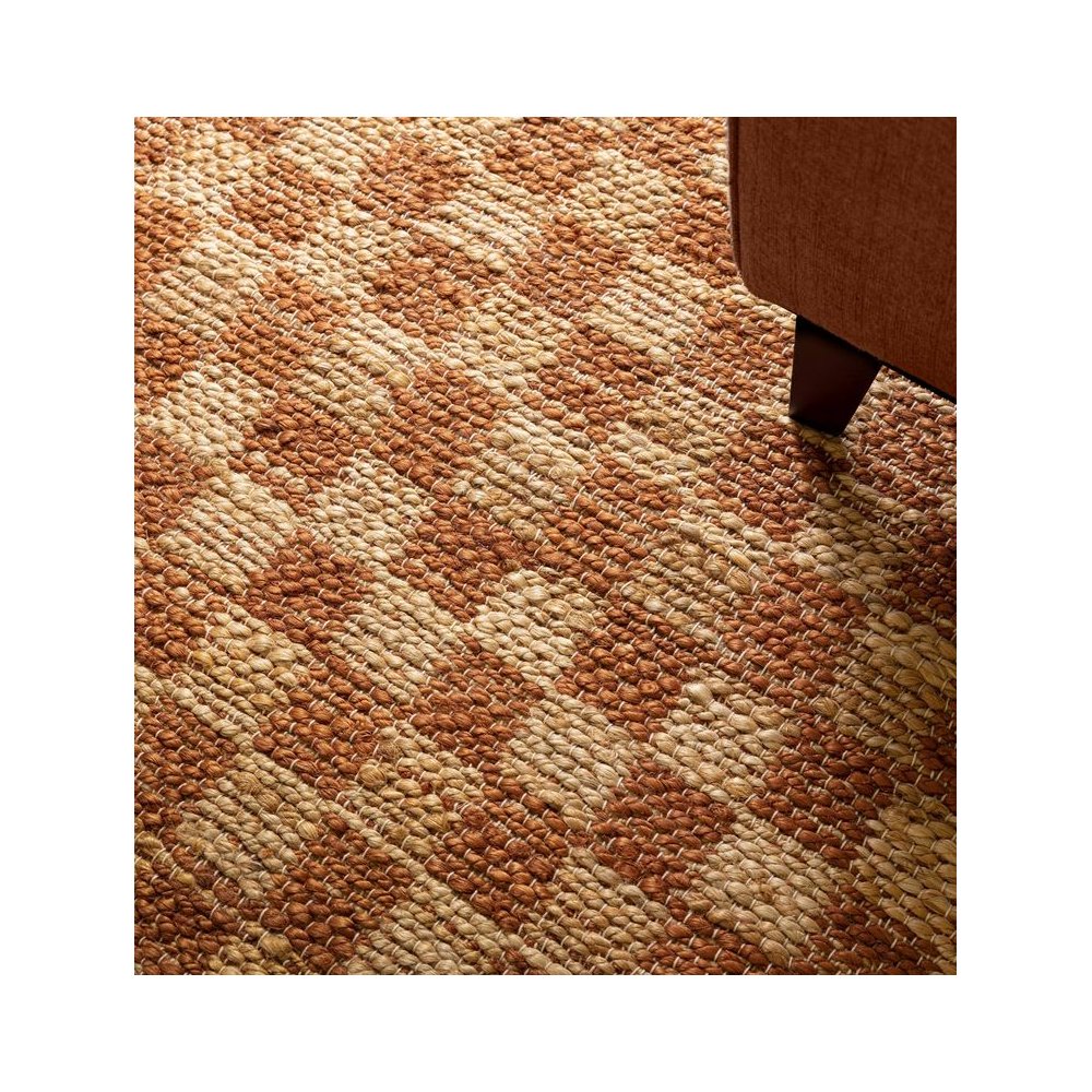 Tapis classique à petits carreaux rouille en jute et coton par Joseph Lebon