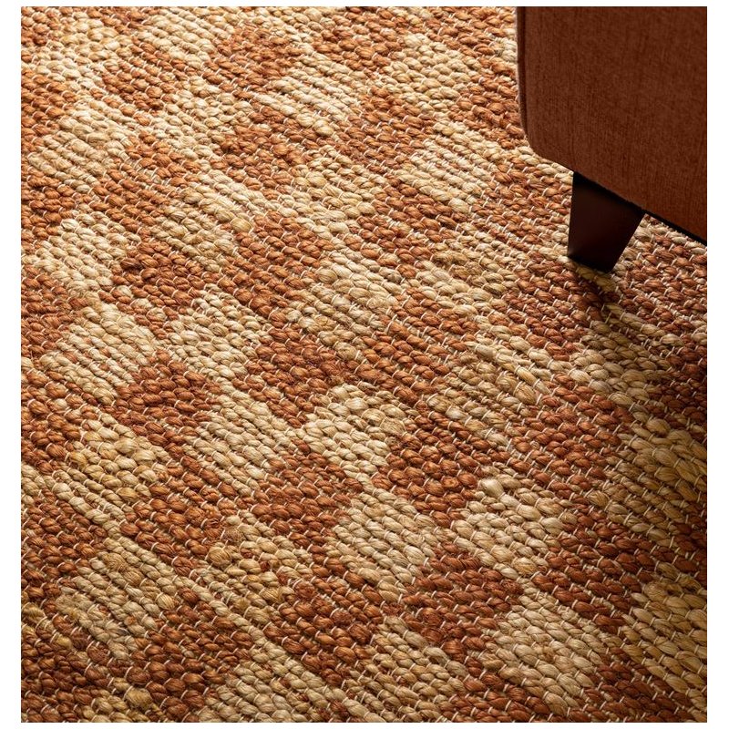 Tapis classique à petits carreaux rouille en jute et coton par Joseph Lebon
