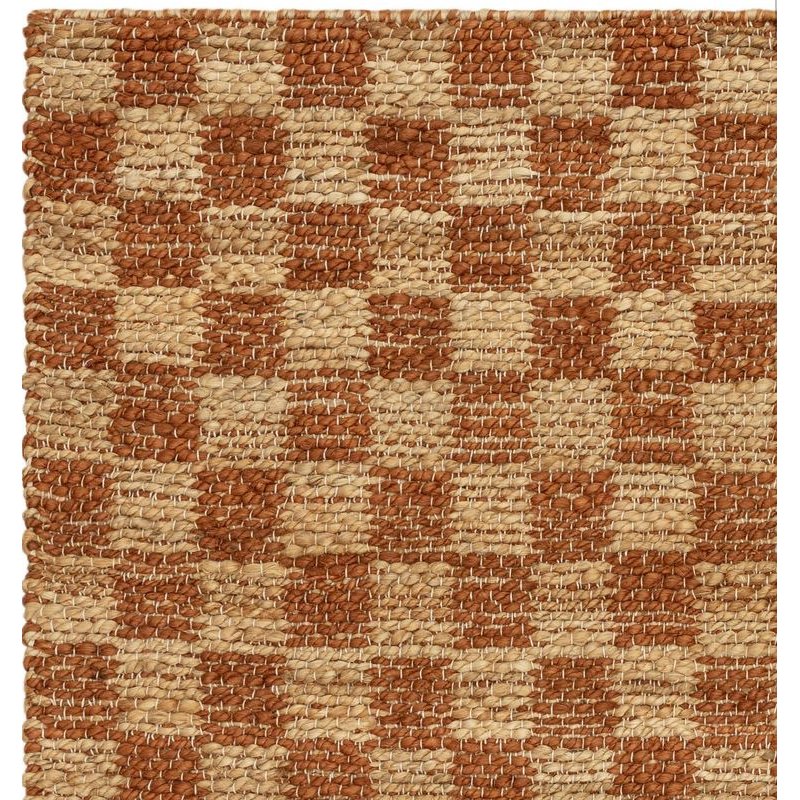 Tapis classique à petits carreaux rouille en jute et coton par Joseph Lebon