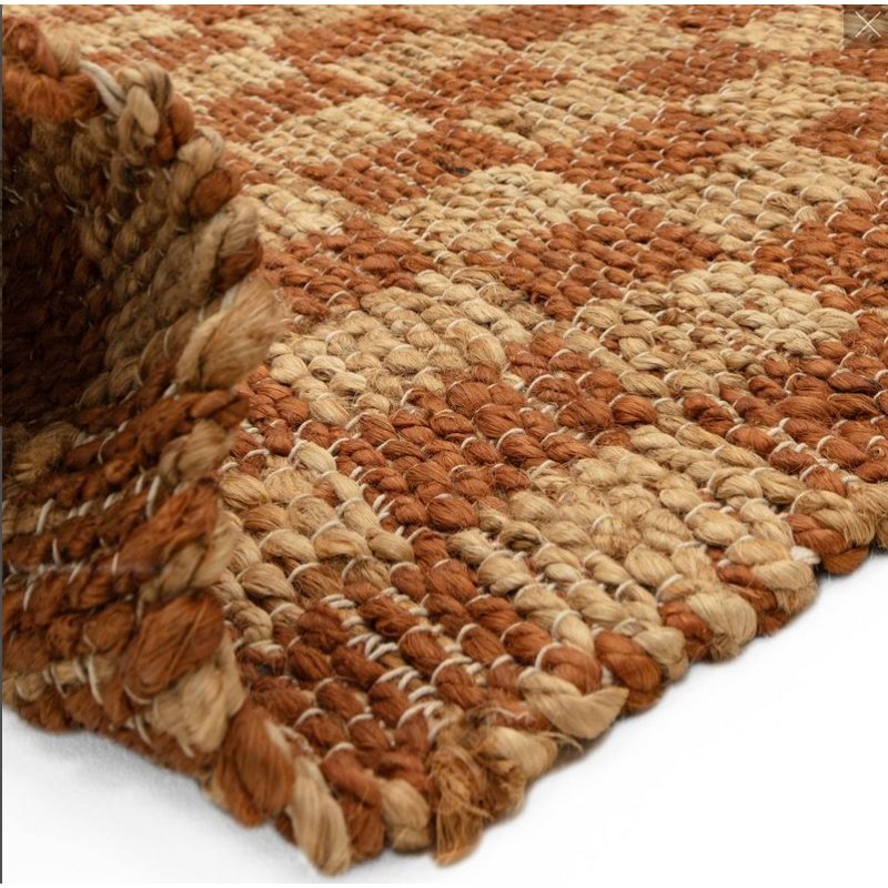 Tapis classique à petits carreaux rouille en jute et coton par Joseph Lebon