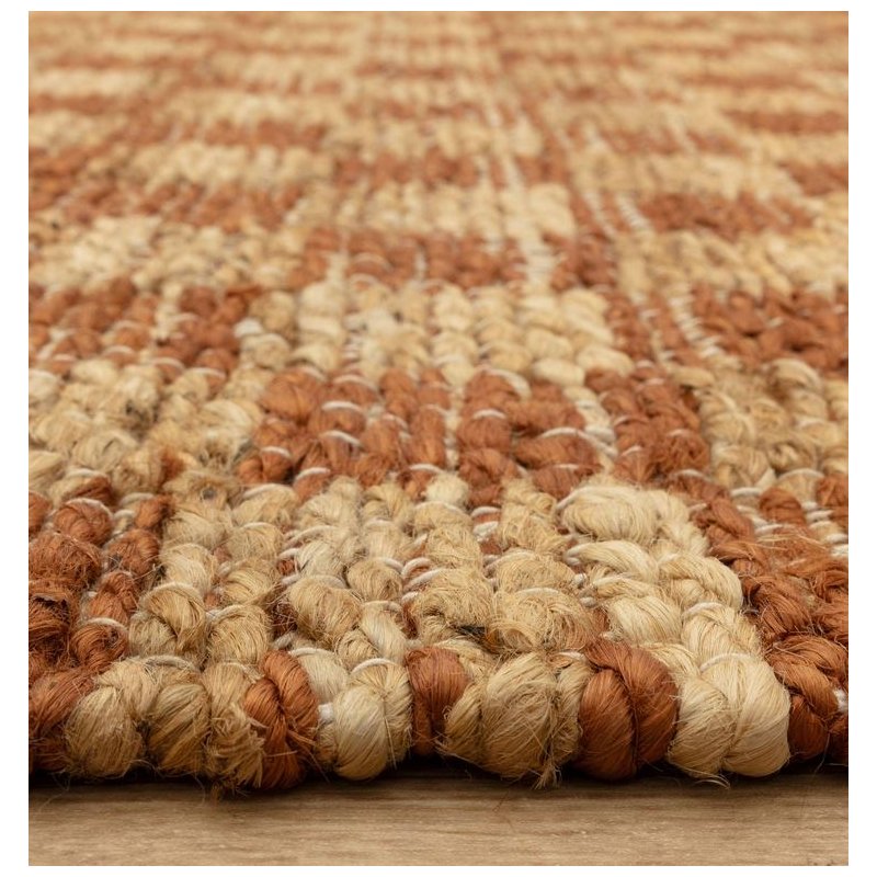 Tapis classique à petits carreaux rouille en jute et coton par Joseph Lebon