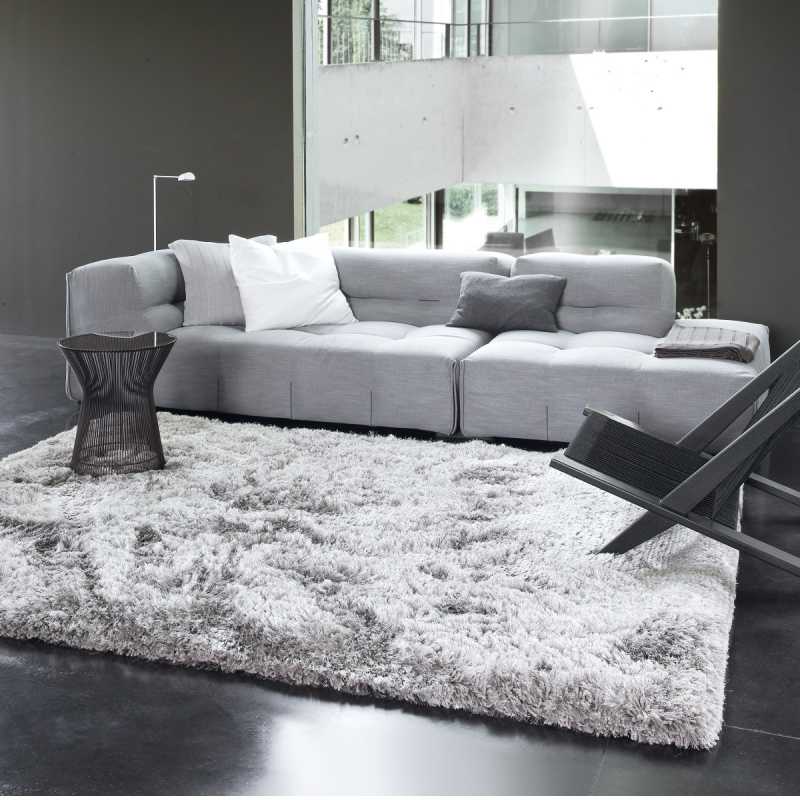 Tapis de prestige gris uni à longues mèches par Ligne Pure
