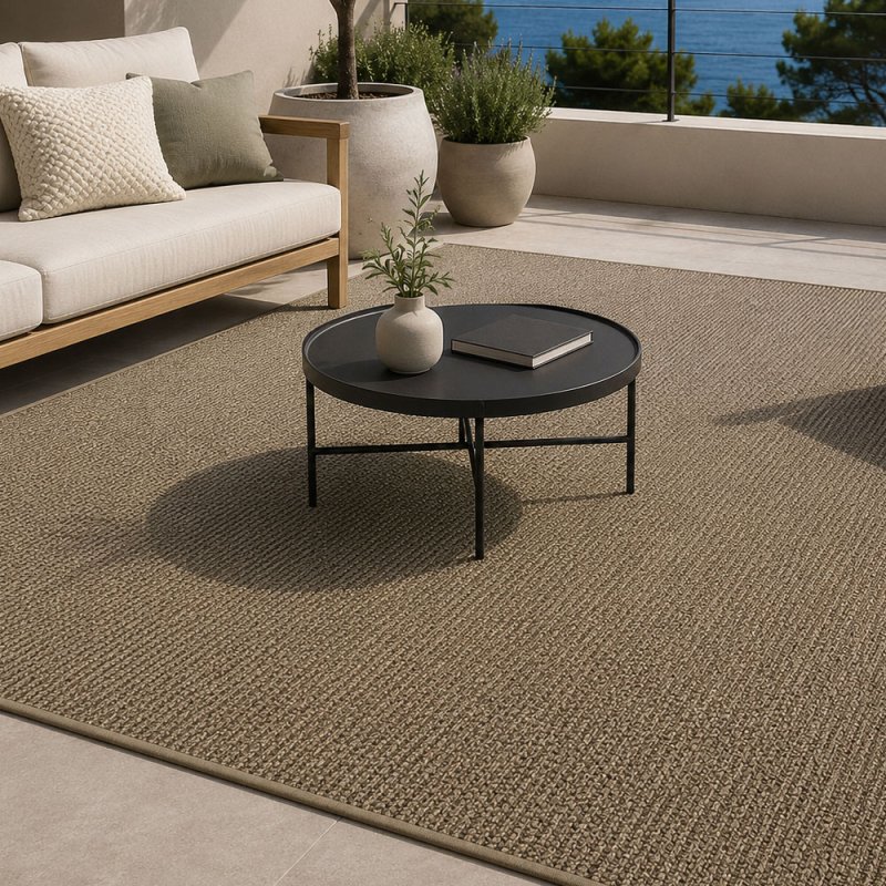 Tapis d'extérieur sur mesure beige en polypropylène (finition surjet)
