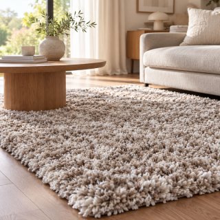 Tapis shaggy sur mesure beige épais et très doux finition galon