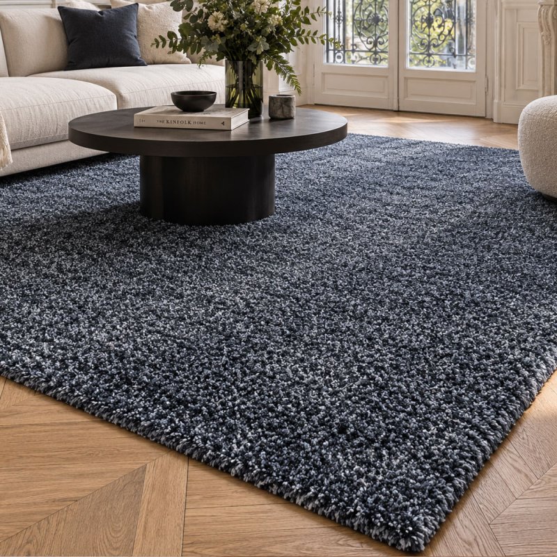 Tapis shaggy sur mesure gris foncé épais et très doux finition galon
