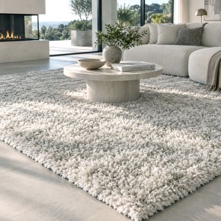 Tapis shaggy sur mesure ivoire épais et très doux finition galon