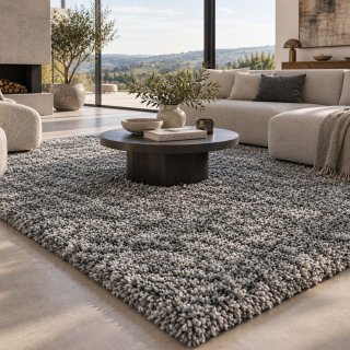 Tapis shaggy sur mesure gris clair épais et très doux finition galon