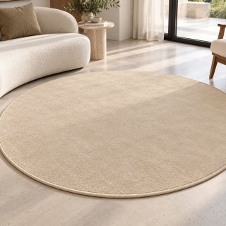 Tapis sur mesure rond en pure laine vierge ivoire