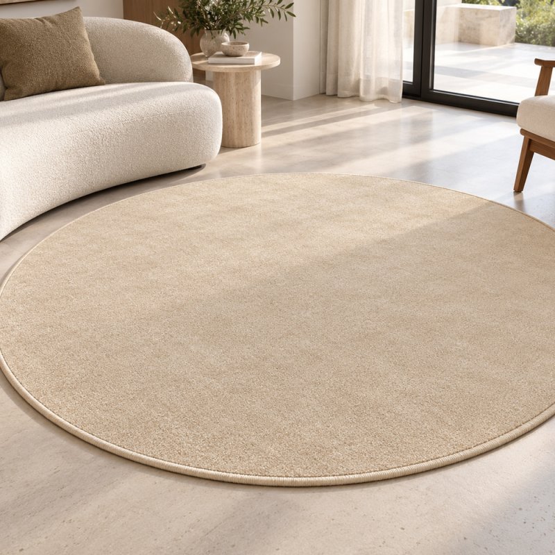 Tapis sur mesure rond en pure laine vierge ivoire