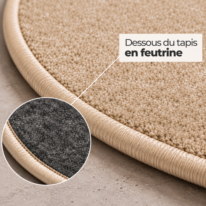 Tapis sur mesure rond en pure laine vierge ivoire