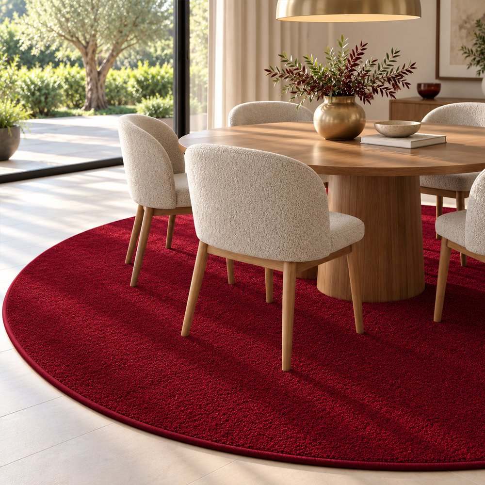 Tapis sur mesure rond en pure laine vierge Rouge impérial