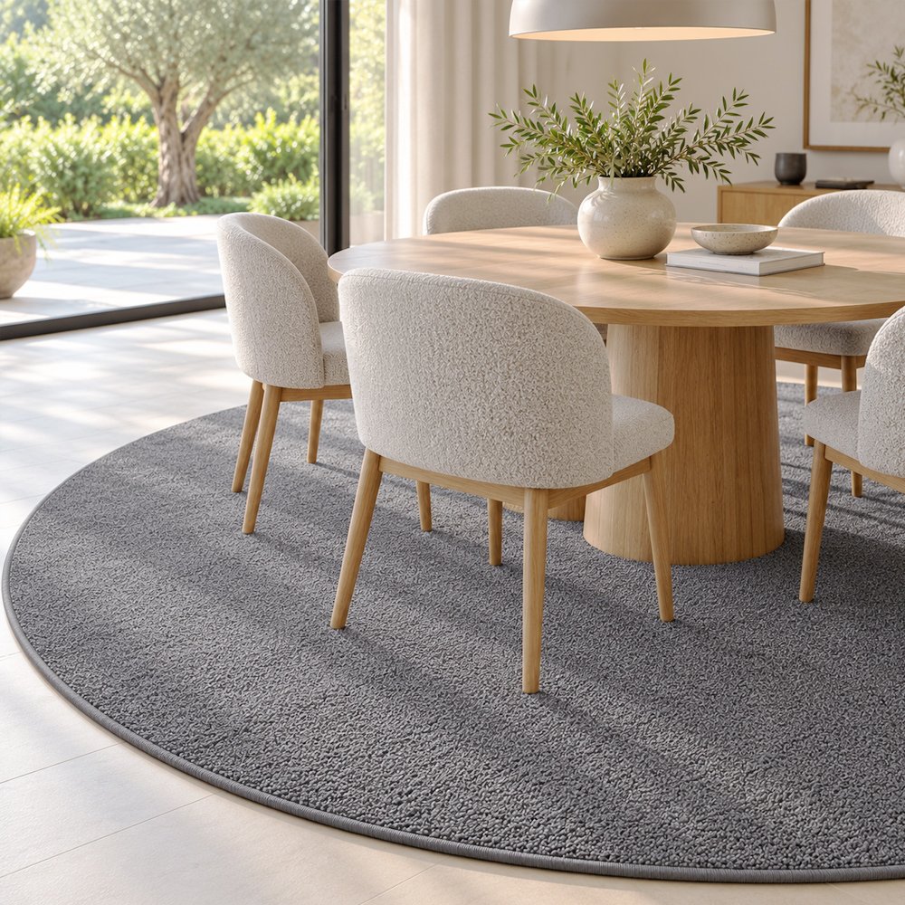 Tapis sur mesure rond en pure laine vierge gris foncé