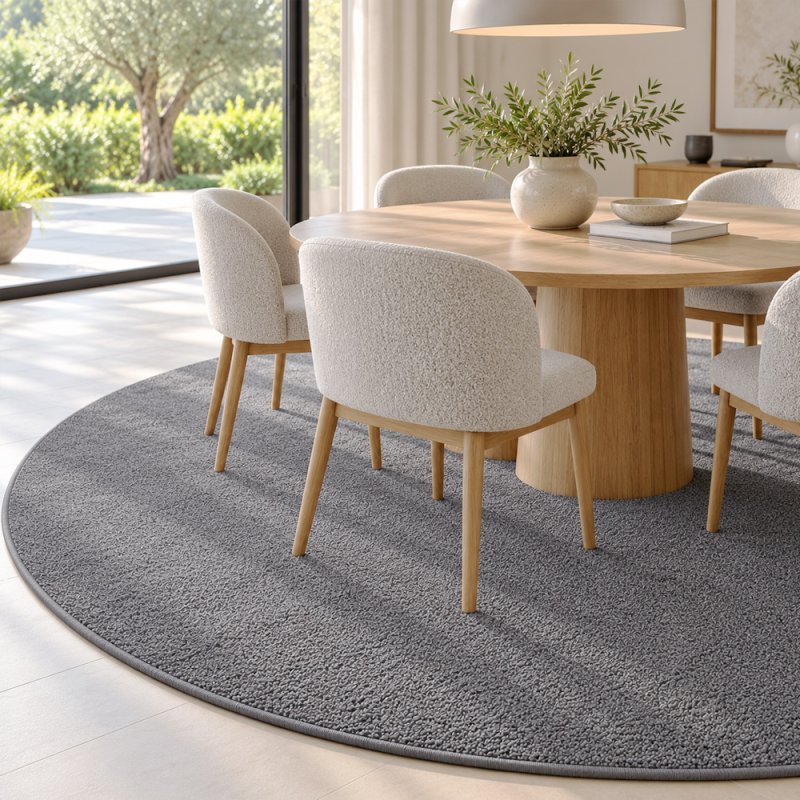 Tapis sur mesure rond en pure laine vierge gris foncé