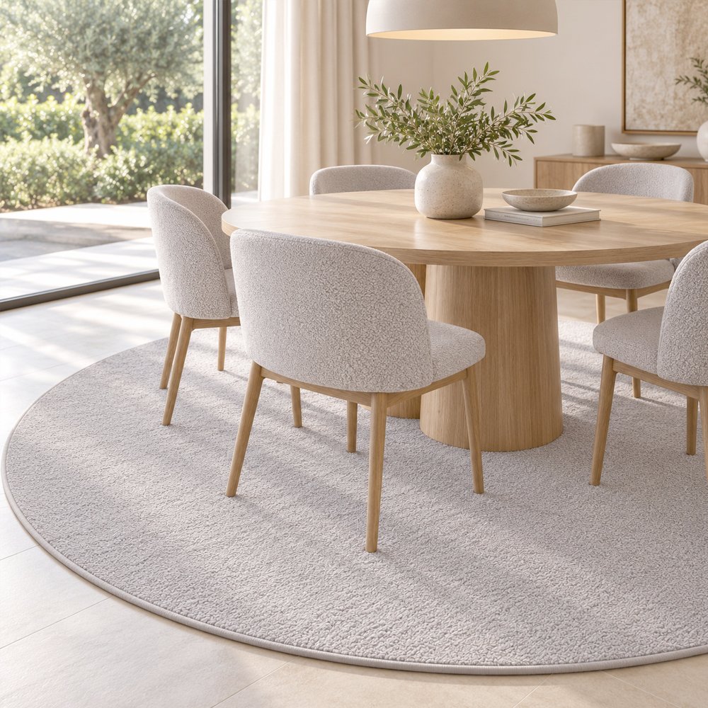 Tapis sur mesure rond en pure laine vierge gris moyen