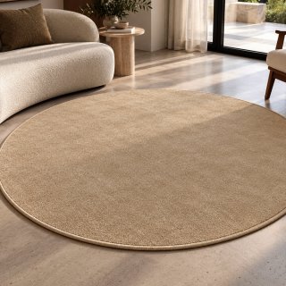 Tapis sur mesure rond en pure laine vierge beige