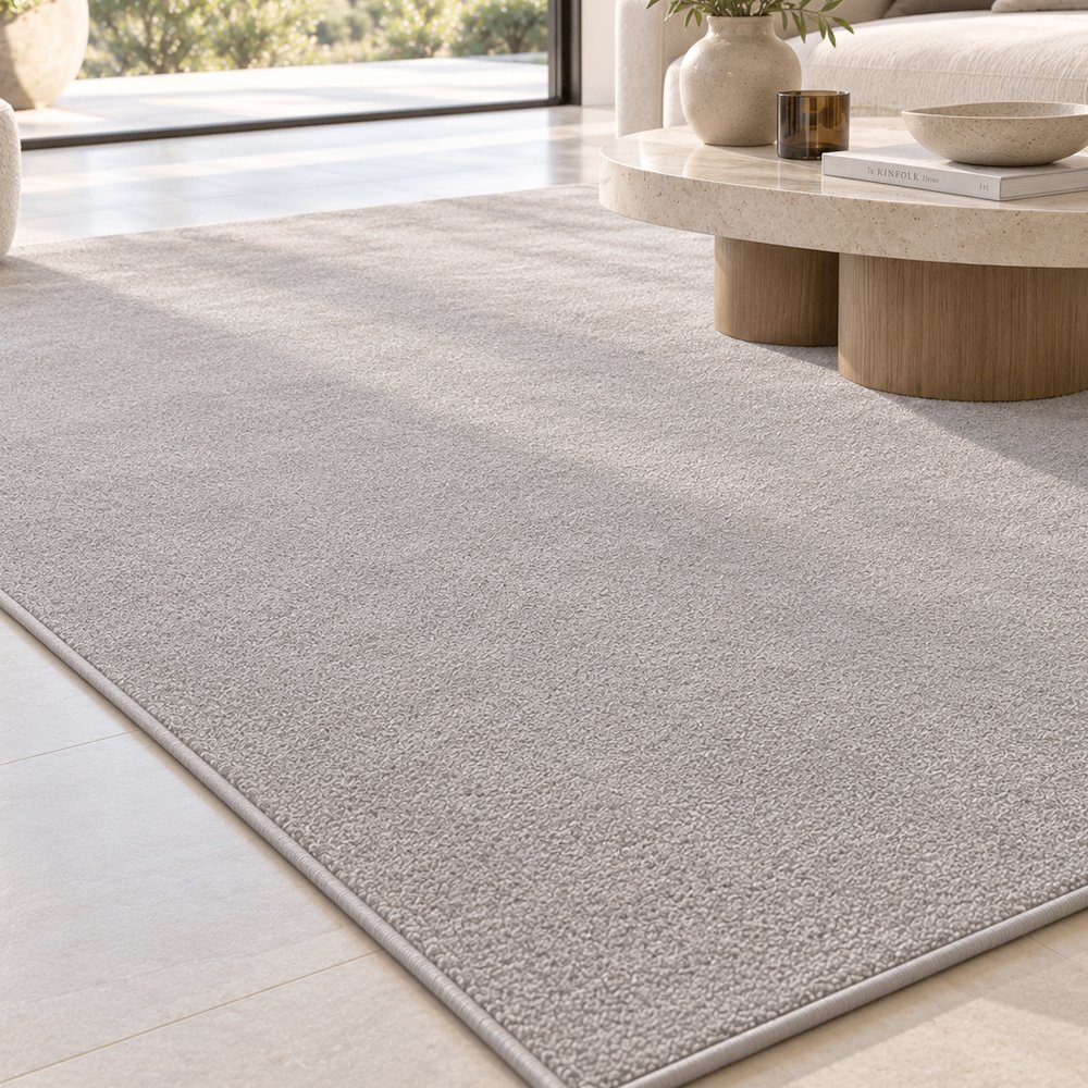 Tapis sur mesure en pure laine vierge gris moyen