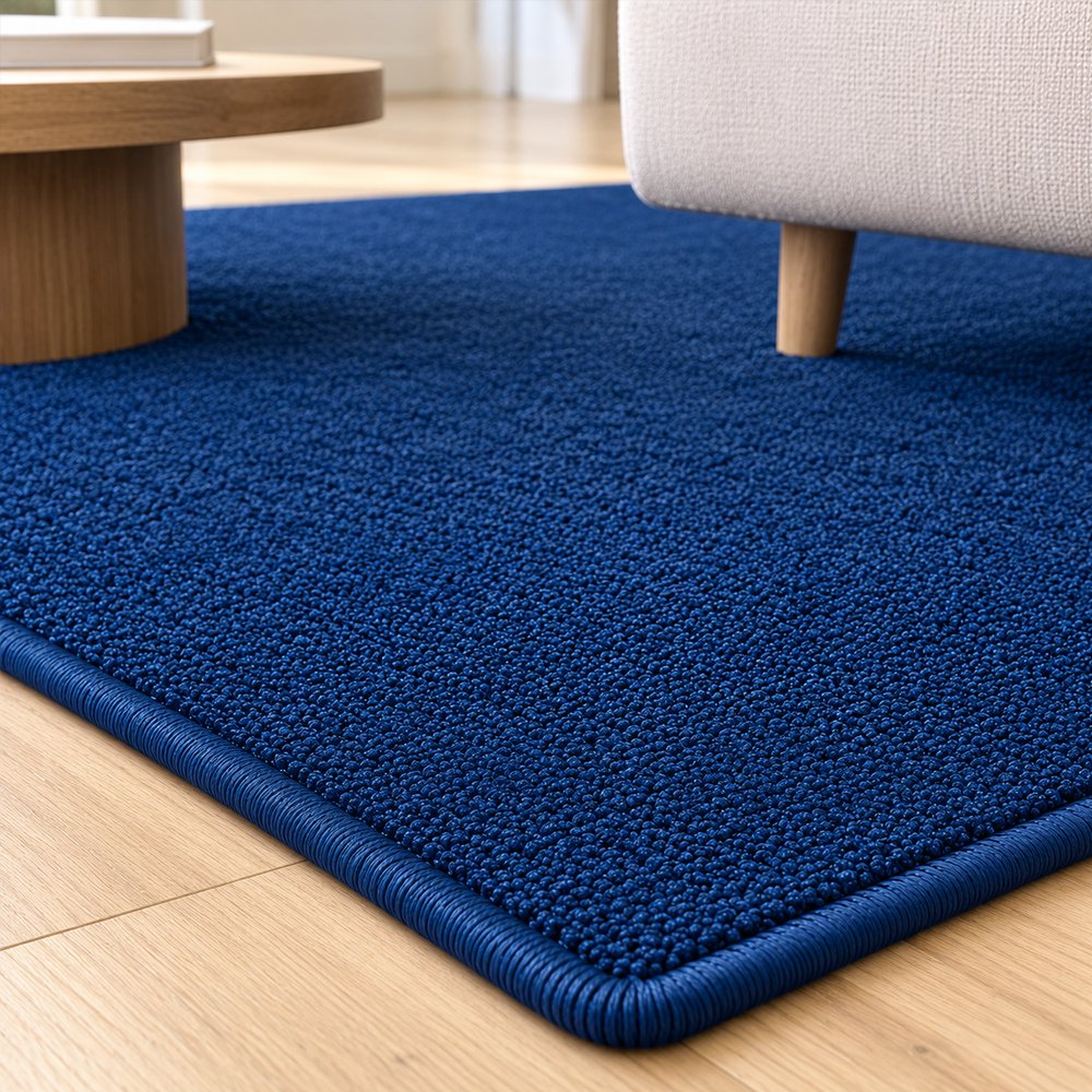 Tapis sur mesure en pure laine vierge bleu profond