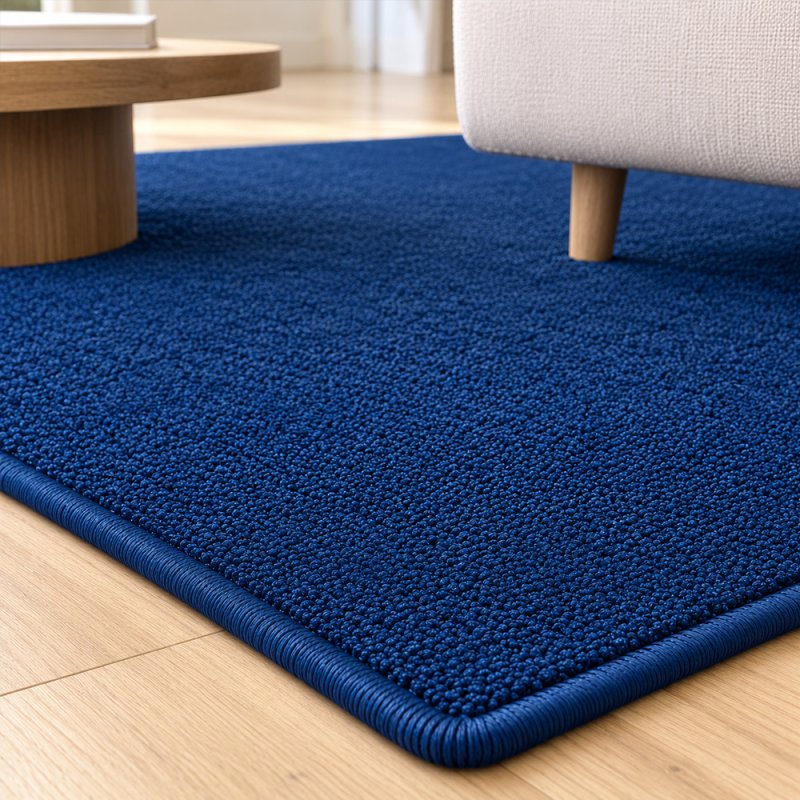 Tapis sur mesure en pure laine vierge bleu profond