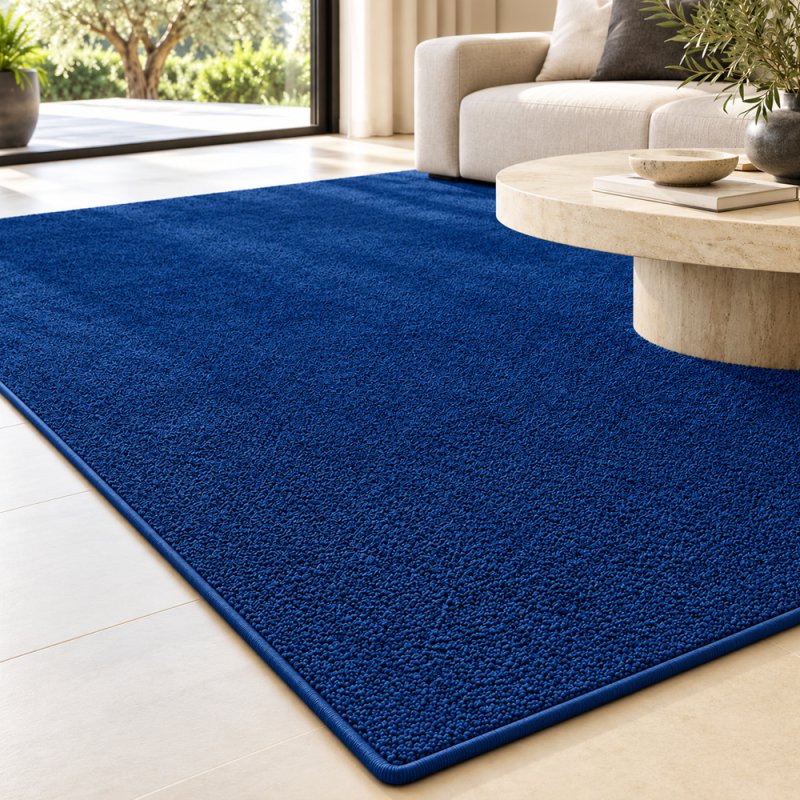 Tapis sur mesure en pure laine vierge bleu profond