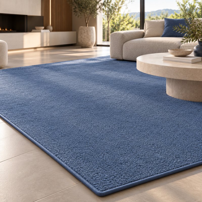 Tapis sur mesure en pure laine vierge bleu clair