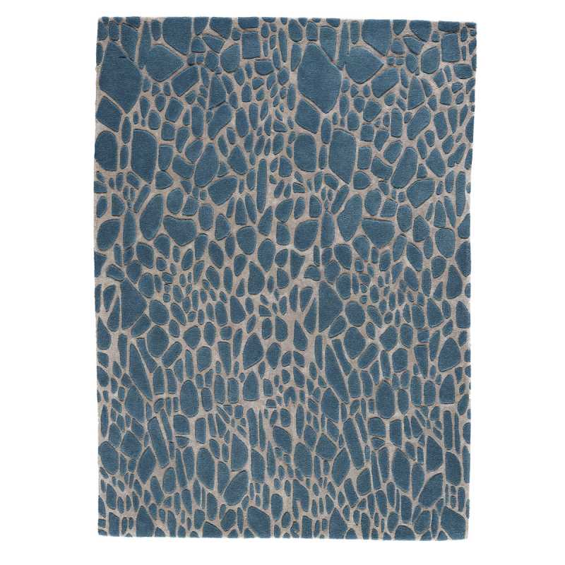 Tapis de luxe à motifs écailles bleu en laine et viscose par Angelo