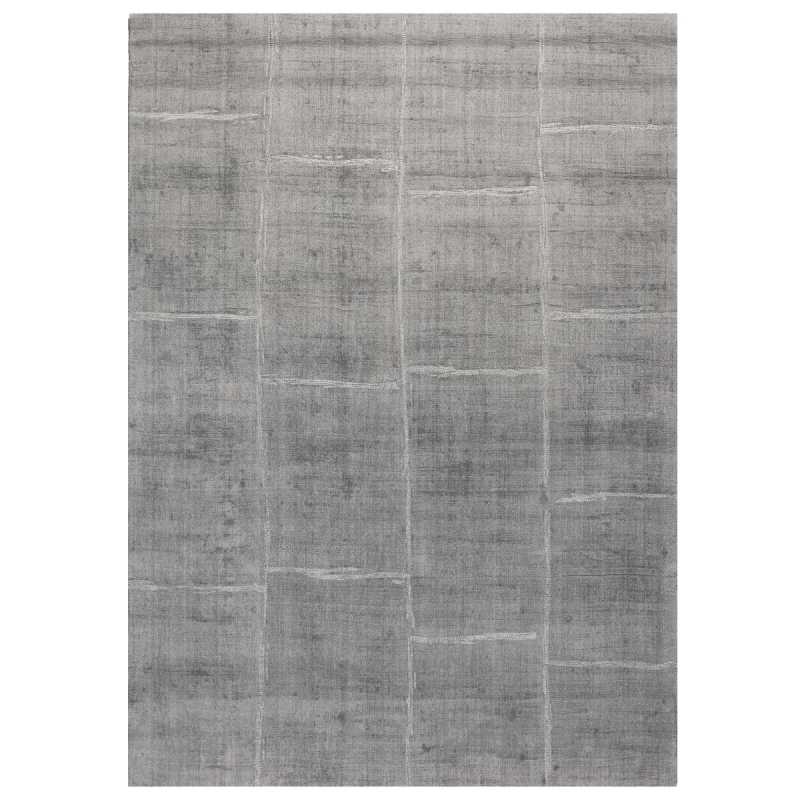 Tapis haut de gamme beige à motifs en laine et viscose fait main par Ligne Pure