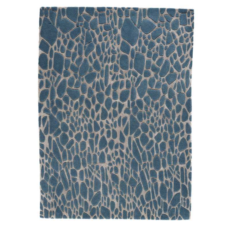Tapis sur mesure bleu à écailles en laine et viscose Stream par Angelo