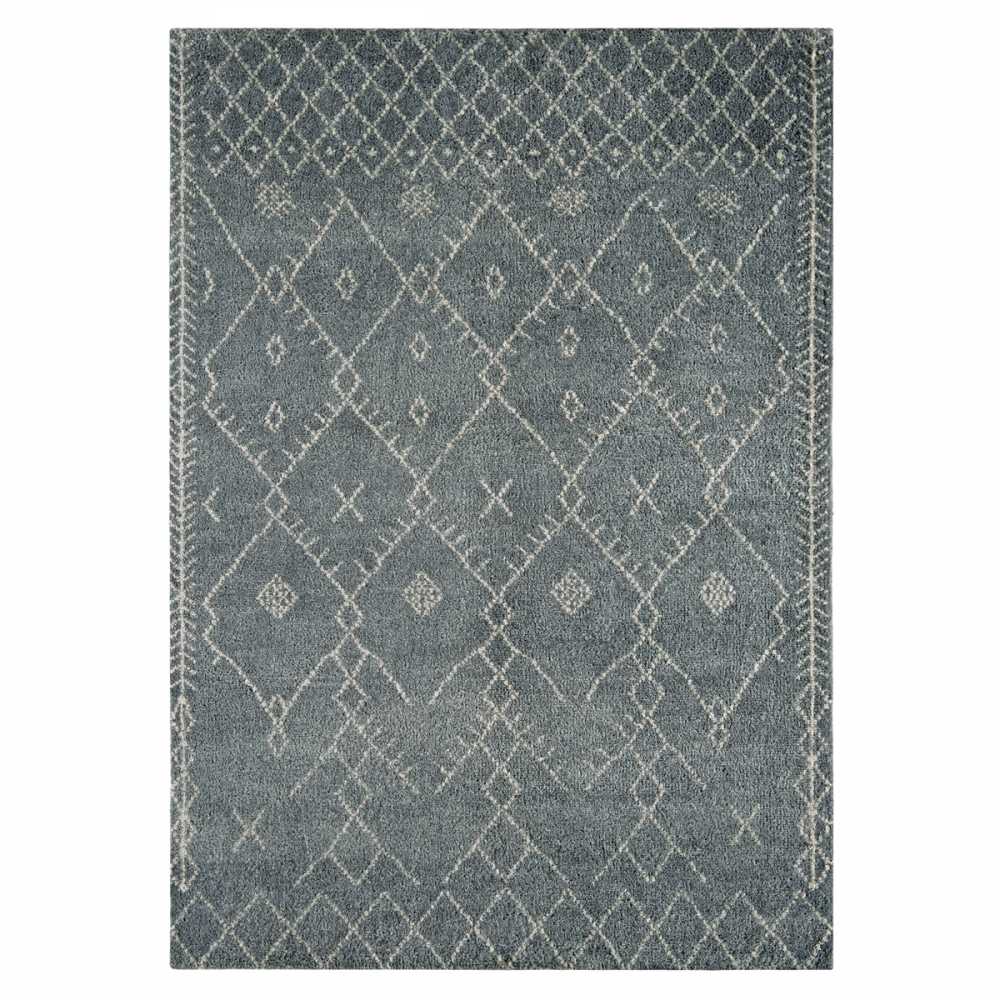 Tapis style marocain gris bleu en laine noué à la main