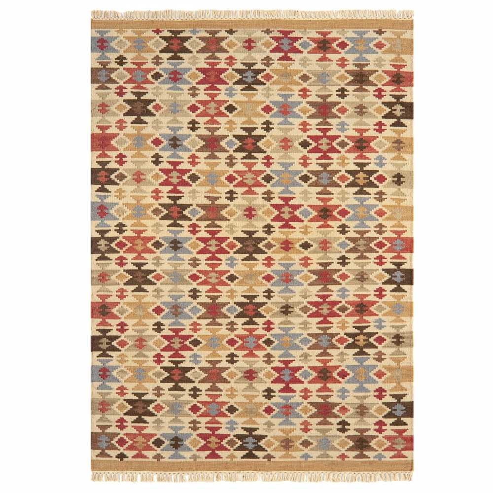 Tapis design kilim à motifs multicolore en laine et jute