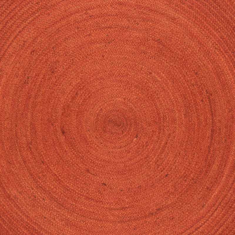 Tapis rond rouge à contour beige en jute tissé à la main