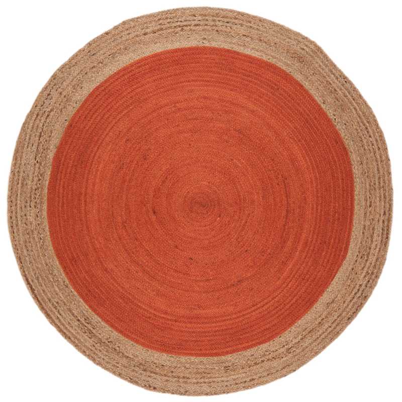 Tapis rond rouge à contour beige en jute tissé à la main