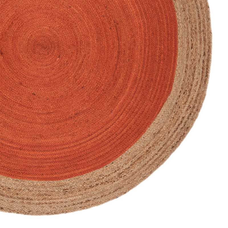 Tapis rond rouge à contour beige en jute tissé à la main