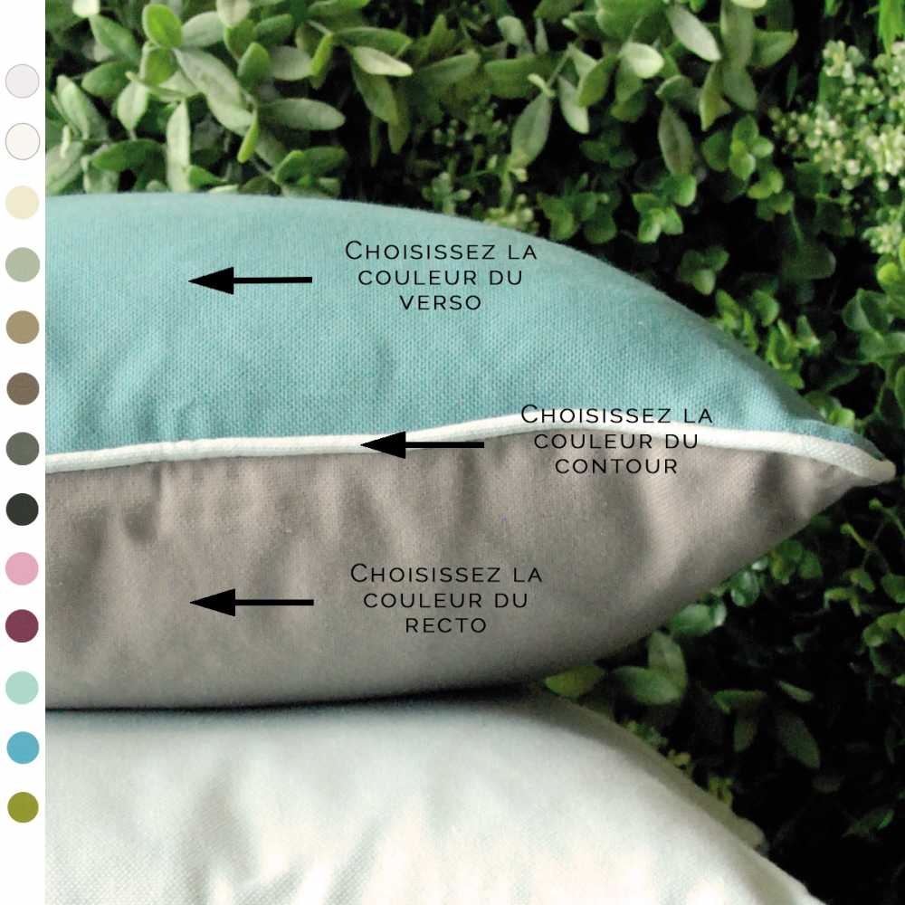 Coussin personnalisable doux uni ou bicolore taille 45 x 45 cm choix parmi 13 couleurs