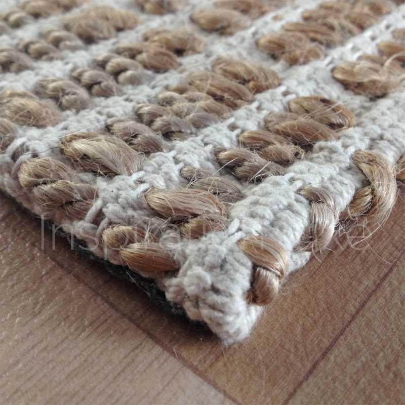 Tapis haut de gamme beige en jute et coton fait main par Ligne Pure