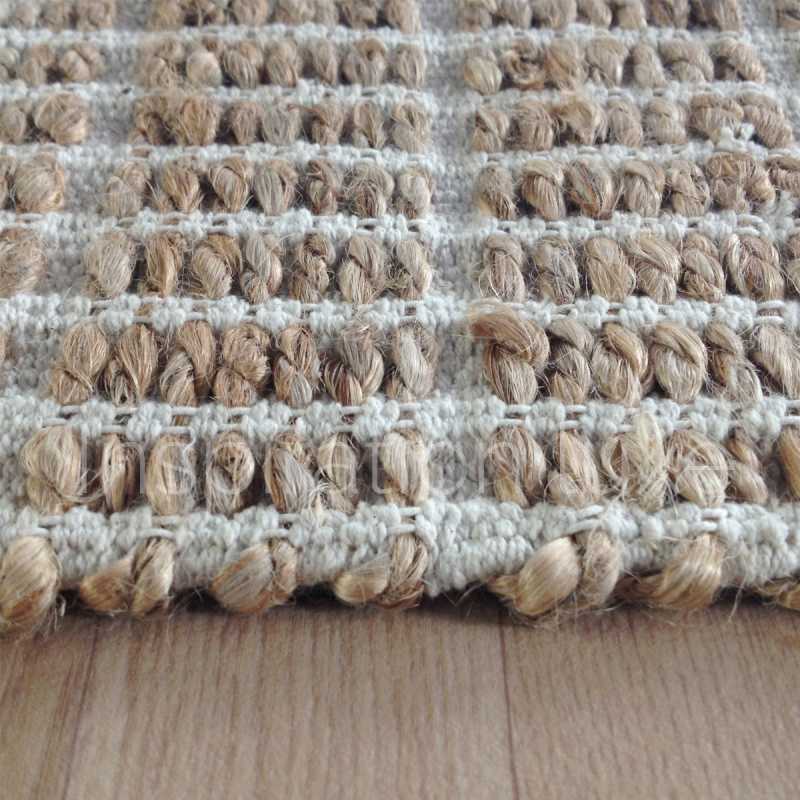 Tapis haut de gamme beige en jute et coton fait main par Ligne Pure
