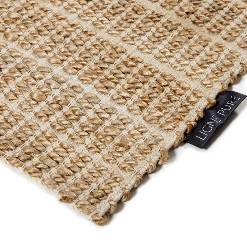 Tapis haut de gamme beige en jute et coton fait main par Ligne Pure