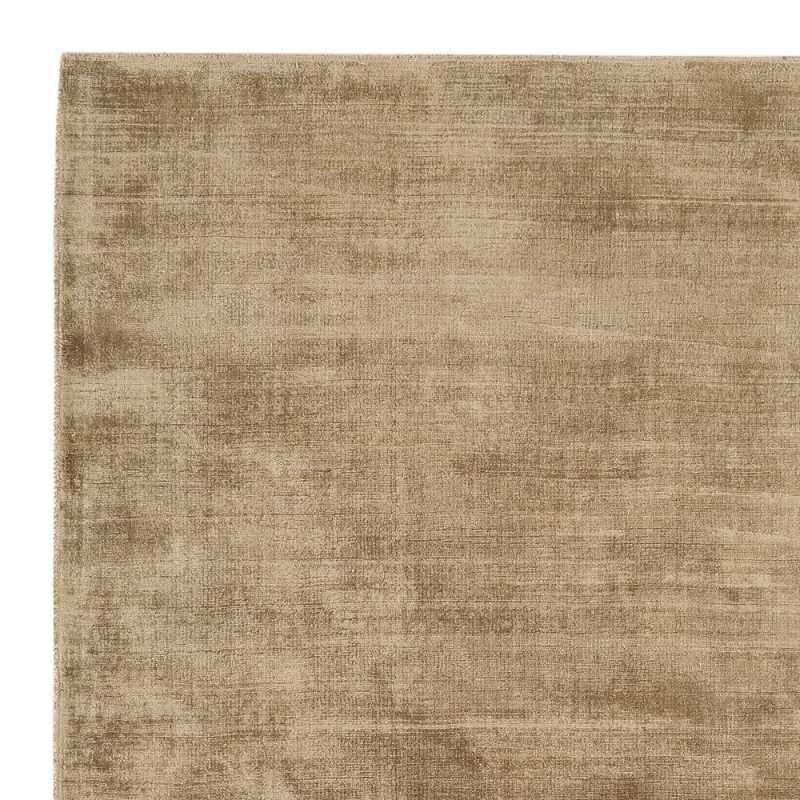 Tapis de prestige beige ocre en viscose effet légèrement doré tissé à la main