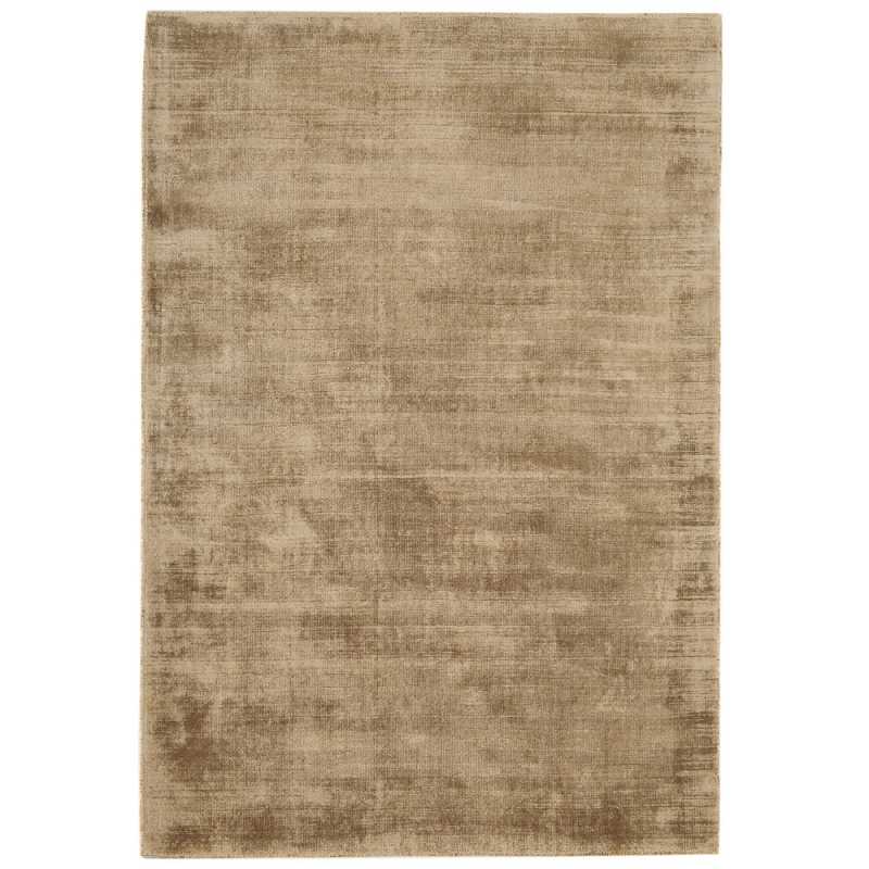 Tapis de prestige beige ocre en viscose effet légèrement doré tissé à la main