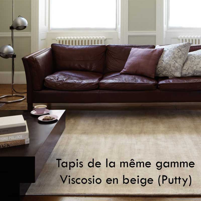 Tapis de prestige beige ocre en viscose effet légèrement doré tissé à la main