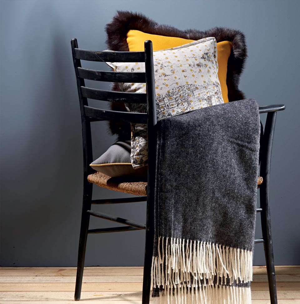 Plaid laine agneau noir et blanc